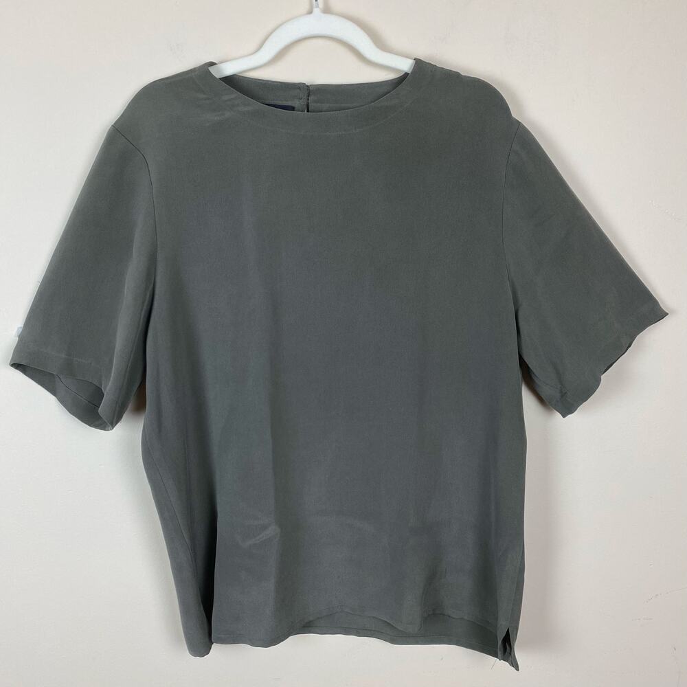 Patrick Collection Silk Top Size L Olive Green Minimalist Career‎ Resort Travel